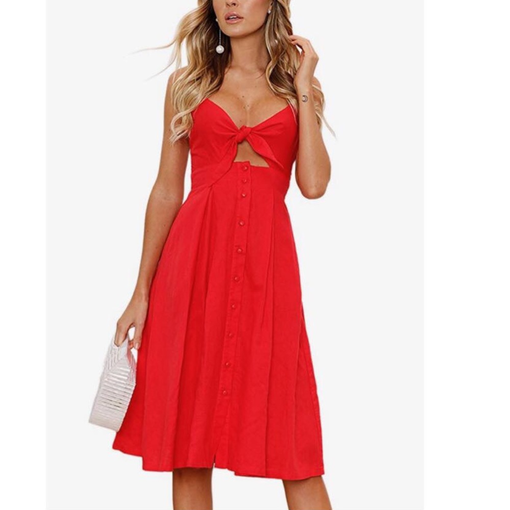 Red a-line tie knot swing dress
